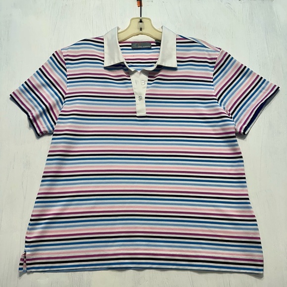 Greg Norman Womens XL Polo Shirt Multicolor Stripe Golf Activewear Cotton Blend - Picture 1 of 10